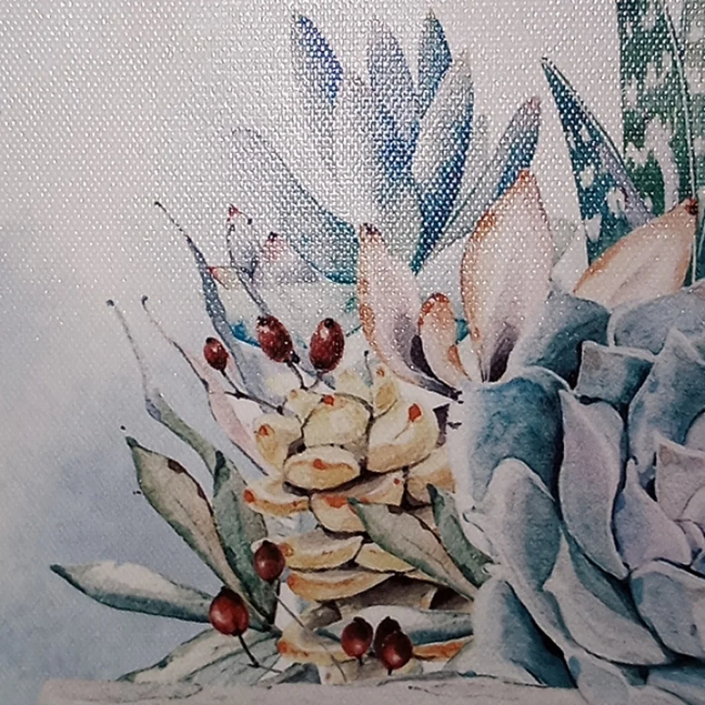 BEAUTIFUL WATERCOLOR OF A BOWL OF MIXED SUCCULANTS FRAMED ON CANVAS FRAME